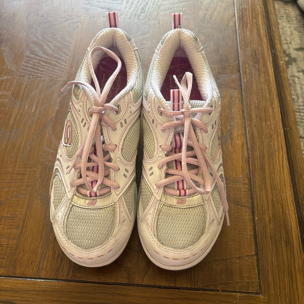 Skechers Light Pink and Cream Shape Up Sneakers